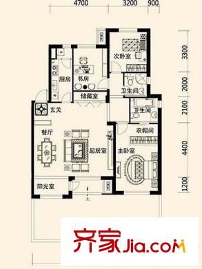 唐軒?公館（售罄）B戶型130平米 3室2廳1衛(wèi)