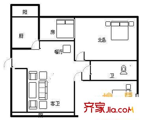艷粉二期 2室 戶型圖