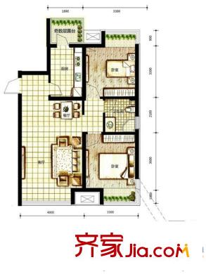 麗都新城二期愛麗香舍D4戶型 2室2廳1衛(wèi)