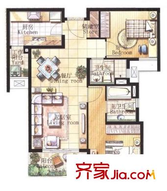 艷粉二期 3室 戶型圖