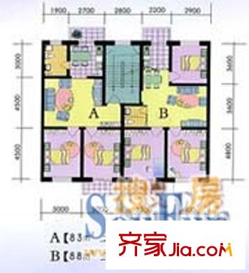 錦水人家戶型圖二室二廳一衛(wèi)83平方 3室2廳1衛(wèi)