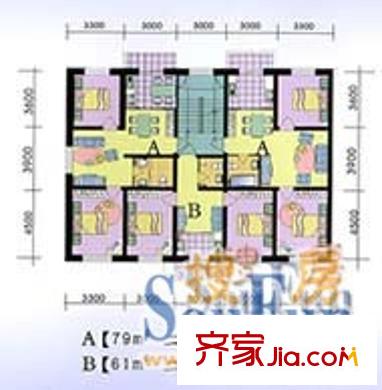錦水人家戶型圖二室二廳一衛(wèi)79平米 2室1廳1衛(wèi)