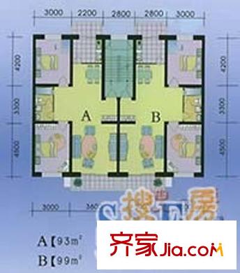 錦水人家戶型圖二室二廳一衛(wèi)93平米 2室2廳1衛(wèi)