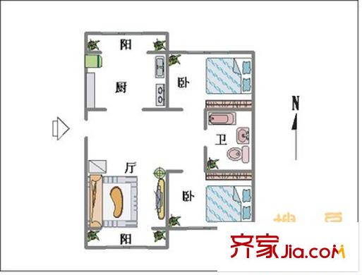 保利百合花園北園戶型圖保利百合北園 2室 戶型圖 2室2廳1衛(wèi)1廚
