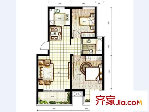 麗都新城二期愛麗香舍B3戶型 2室2廳1衛(wèi)