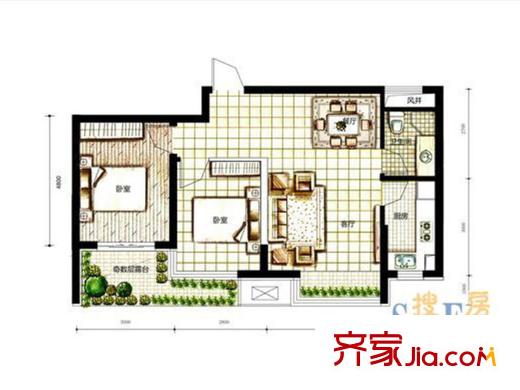 麗都新城二期愛麗香舍D2戶型 2室2廳1衛(wèi)