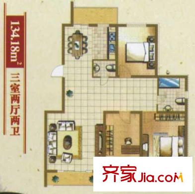 正大江南水鄉(xiāng)戶型圖4 3室2廳2衛(wèi)