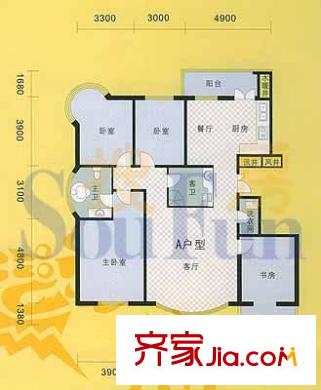 成龍花園戶型圖4室2廳2衛(wèi)