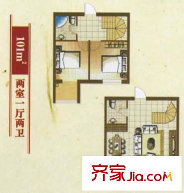 正大江南水鄉(xiāng)戶型圖1 2室1廳2衛(wèi)