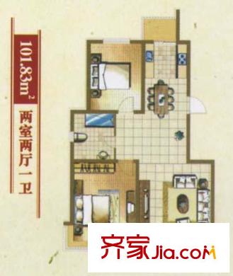 正大江南水鄉(xiāng)戶型圖2 2室2廳1衛(wèi)