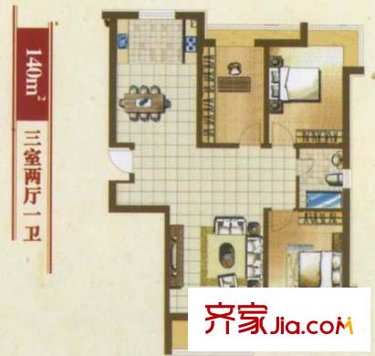 正大江南水鄉(xiāng)戶型圖3 3室2廳1衛(wèi)