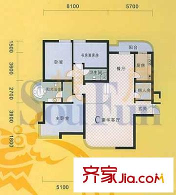 成龍花園戶型圖3室2廳2衛(wèi)