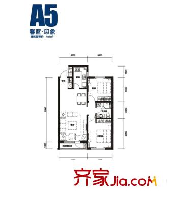 萬科藍(lán)山戶型圖A5戶型 2室2廳1衛(wèi)