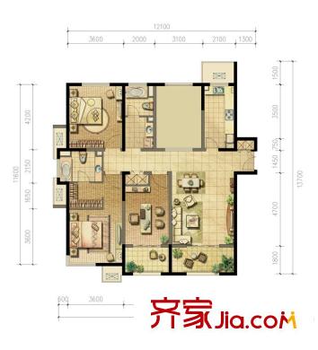 浦江御景灣戶型圖C5戶型 3室2廳1衛(wèi)1廚