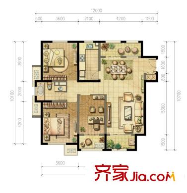浦江御景灣戶型圖C1戶型 3室2廳1衛(wèi)1廚