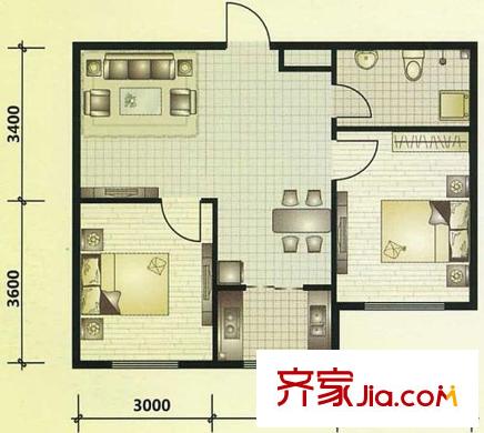 益格名邸戶(hù)型圖F戶(hù)型 2室2廳1衛(wèi)