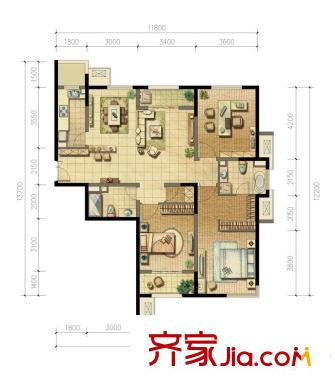 浦江御景灣戶型圖C4戶型 3室2廳1衛(wèi)1廚