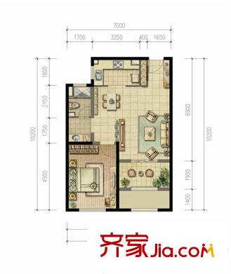 浦江御景灣戶型圖A1＇戶型 1室2廳1衛(wèi)1廚