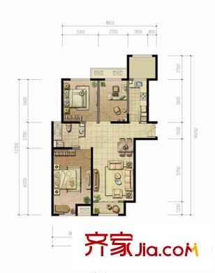 浦江御景灣戶型圖C3＇戶型 3室2廳1衛(wèi)1廚