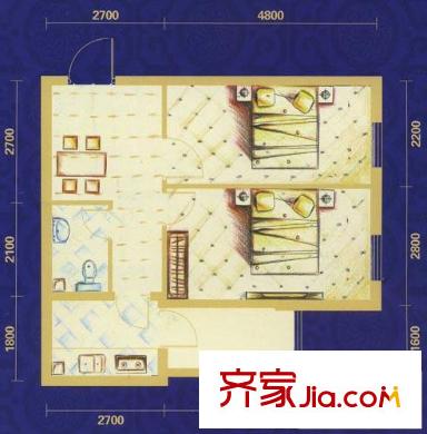 繁榮新都戶型圖玲瓏 2室1廳1衛(wèi)