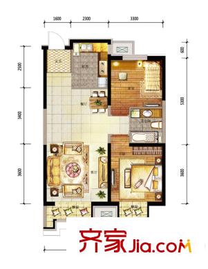 金地濱河國(guó)際戶(hù)型圖B1-2戶(hù)型 2室2廳1衛(wèi)