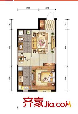 金地濱河國(guó)際戶(hù)型圖A1-2戶(hù)型 1室2廳1衛(wèi)