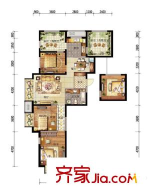 金地濱河國(guó)際戶(hù)型圖C1戶(hù)型 3室2廳1衛(wèi)