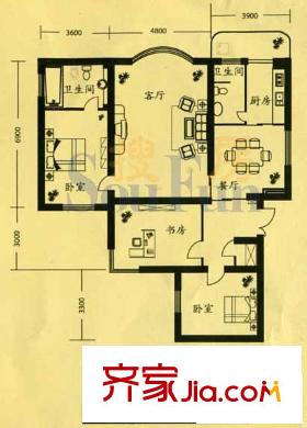 翔鳳華園戶型圖3室2廳2衛(wèi)