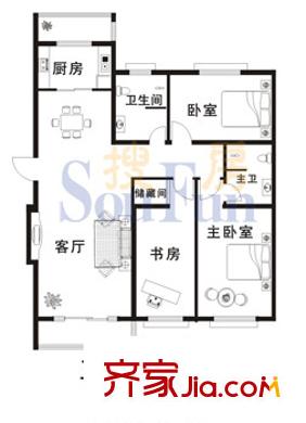 宏偉金都戶型圖3室2廳2衛(wèi)