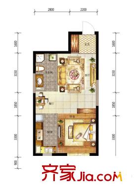 金地濱河國(guó)際戶(hù)型圖A1戶(hù)型 1室2廳1衛(wèi)