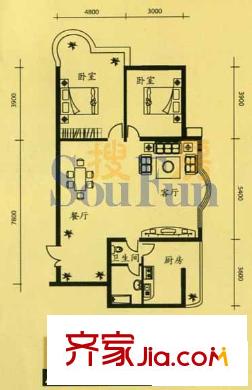 翔鳳華園戶型圖2室2廳1衛(wèi)