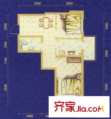 繁榮新都戶型圖瞰景 2室1廳1衛(wèi)