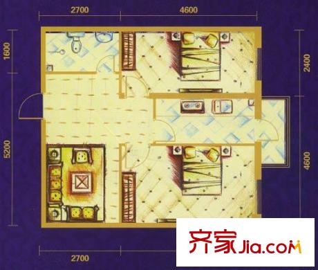 繁榮新都戶型圖藍(lán)調(diào) 2室1廳1衛(wèi)