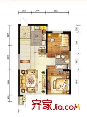 金地濱河國(guó)際戶(hù)型圖B1戶(hù)型 2室2廳1衛(wèi)