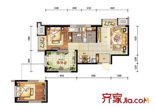 金地濱河國(guó)際戶(hù)型圖A1-1戶(hù)型 1室2廳1衛(wèi)