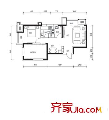 金地濱河國(guó)際戶(hù)型圖A1-1戶(hù)型 1室2廳1衛(wèi)