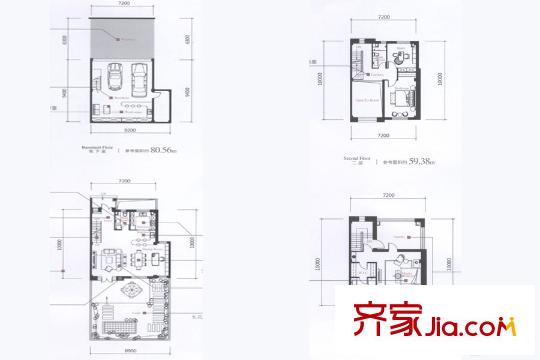 伴山湖B戶型左岸戶型圖 3室2廳3衛(wèi)1廚