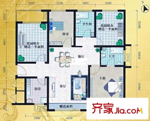 建賞歐洲戶型圖33 3室1廳1衛(wèi)1廚