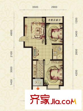 太湖明珠花園多層67平戶型 2室2廳1衛(wèi)1廚