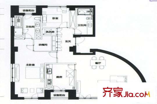 積水?裕沁聽月軒E3-1戶型圖 3室2廳2衛(wèi)