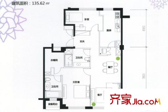 積水?裕沁聽(tīng)月軒A1-7a戶(hù)型圖 2室2廳2衛(wèi)
