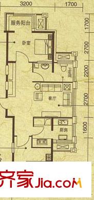 書香人家B戶型 2室1廳1衛(wèi)