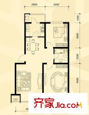 弘澤錦城B戶型 2室2廳1衛(wèi)1廚