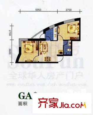 天和人家A戶型圖 2室1廳1衛(wèi)1廚