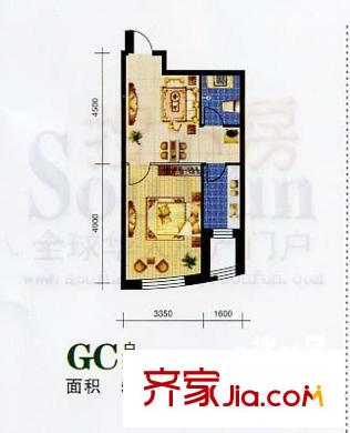 天和人家B戶型圖 1室1廳1衛(wèi)1廚