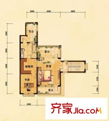 榮盛香緹瀾山洋房A12躍層 1室1廳1衛(wèi)
