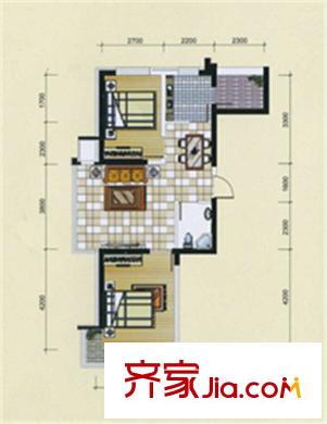 渾河灣L1戶型 2室2廳1衛(wèi)