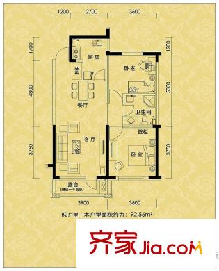 納帕名門B2戶型 2室2廳1衛(wèi)