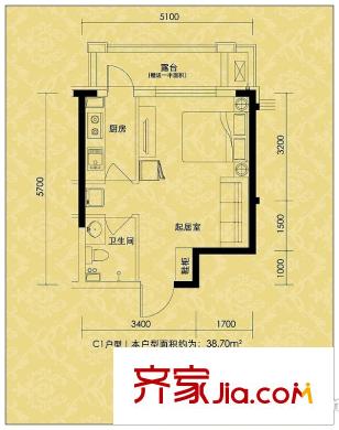 納帕名門C1戶型 1室1廳1衛(wèi)