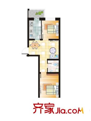 碧水儷城B戶型 2室2廳1衛(wèi)1廚